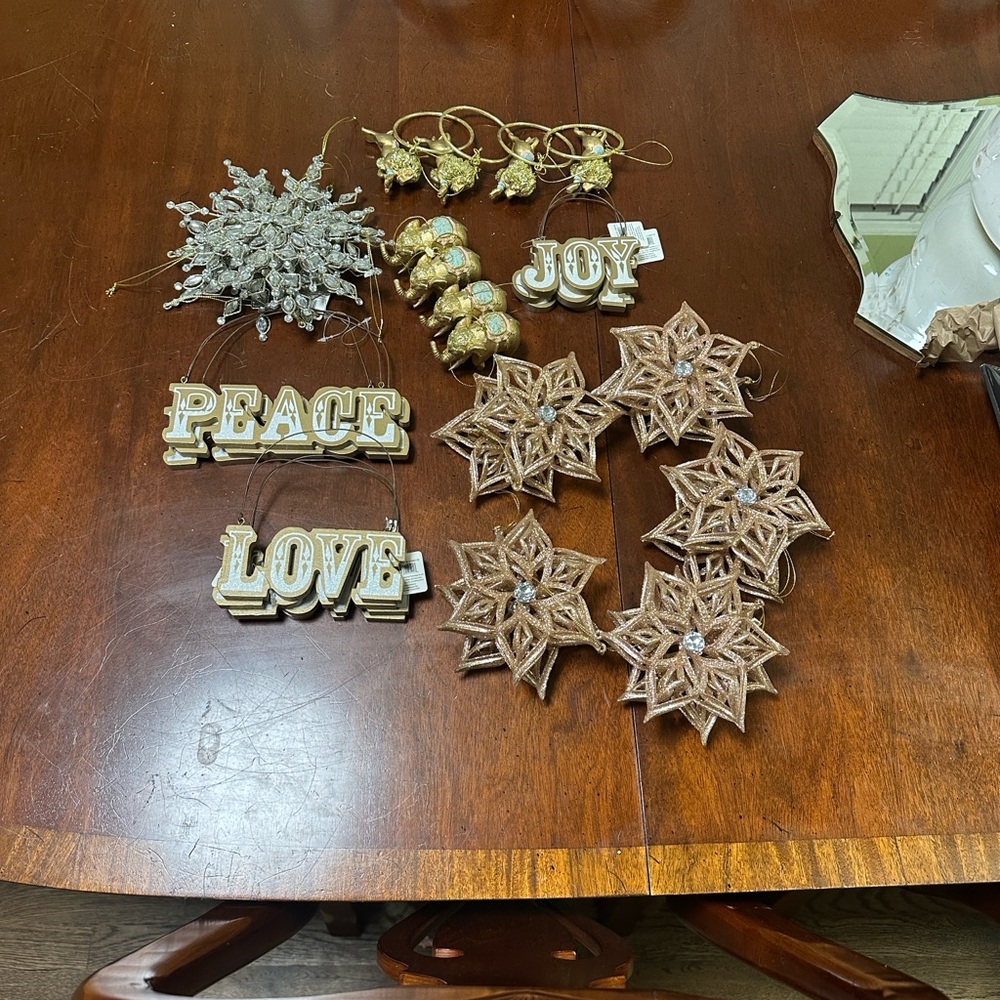 Holiday Ornament Set with Gold and Silver Accents